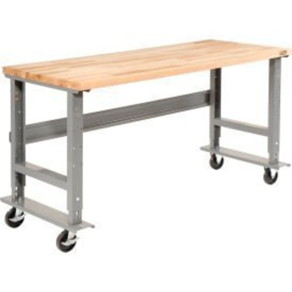 Global Equipment 48x30 Mobile Adjustable Height C-Channel Leg Workbench - Maple Square Edge 183149A